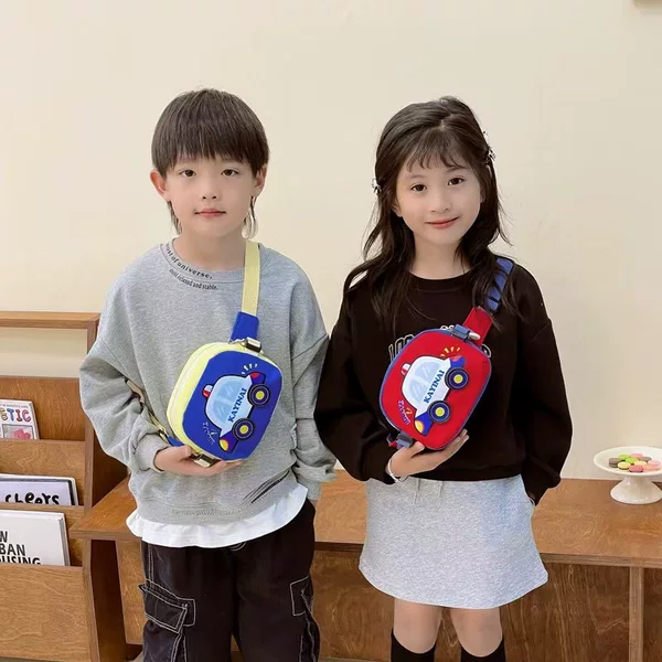 New Children Boys and Girls Trendy Cool Cartoon Car Crossbody Chest Bag Outgoing Waist Bag Lightweight Shoulder Bag