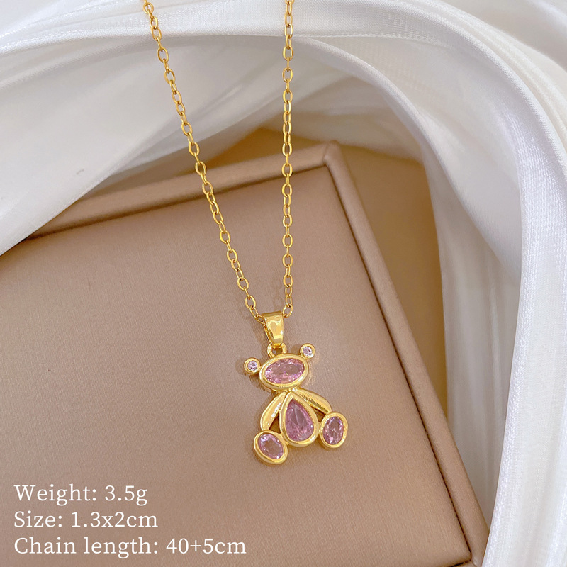 Gorgeous Pink Bear Pendant Necklace - Versatile Titanium Steel_voghion.com