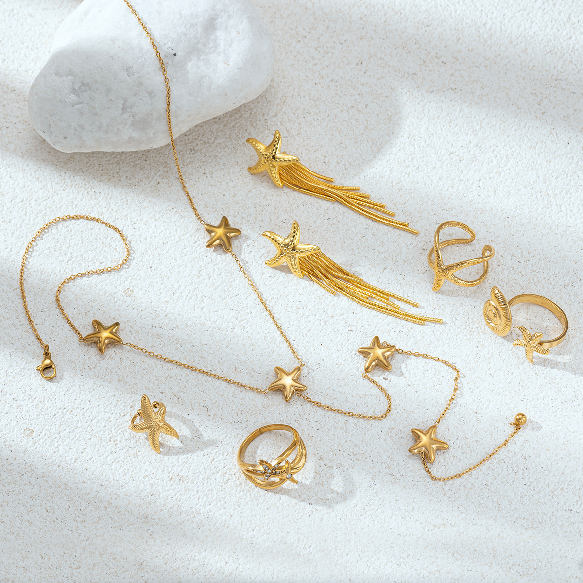 Alta Europa y América collar de acero inoxidable lujo ligero de alta calidad estilo de vacaciones marinas juegos de joyería de venta caliente transfronteriza