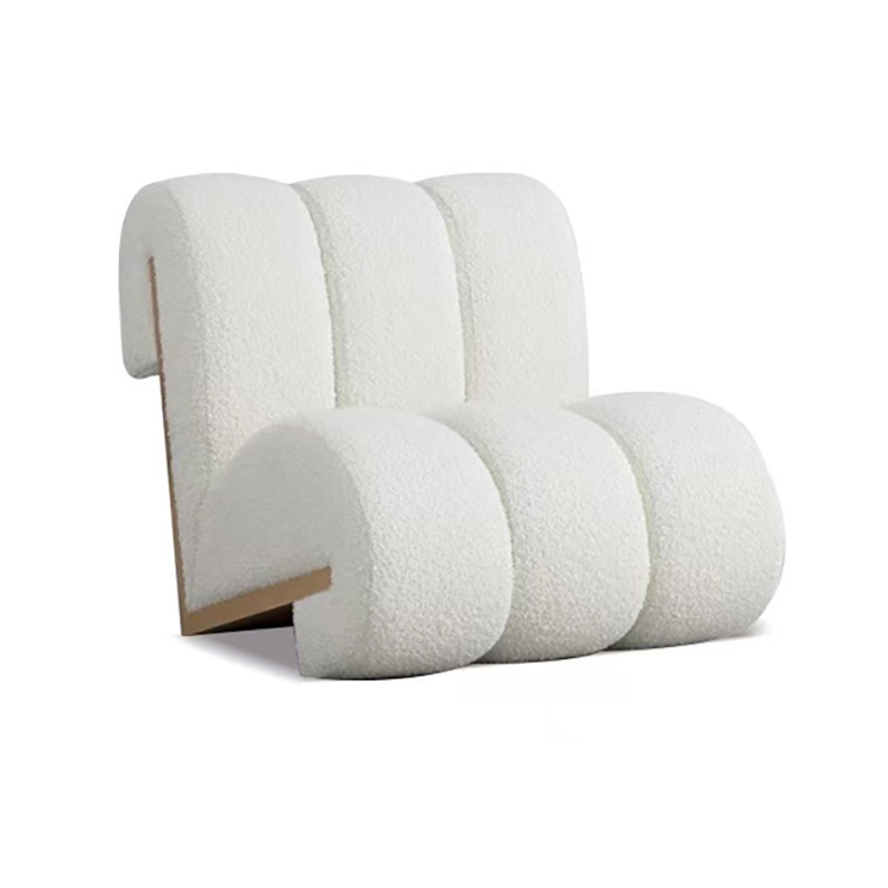 Sillón de Salón de Diseño Moderno y Simple, Estilo Wabi-Sabi, de Lana de Cordero, Hecho de Madera Maciza Ecológica
