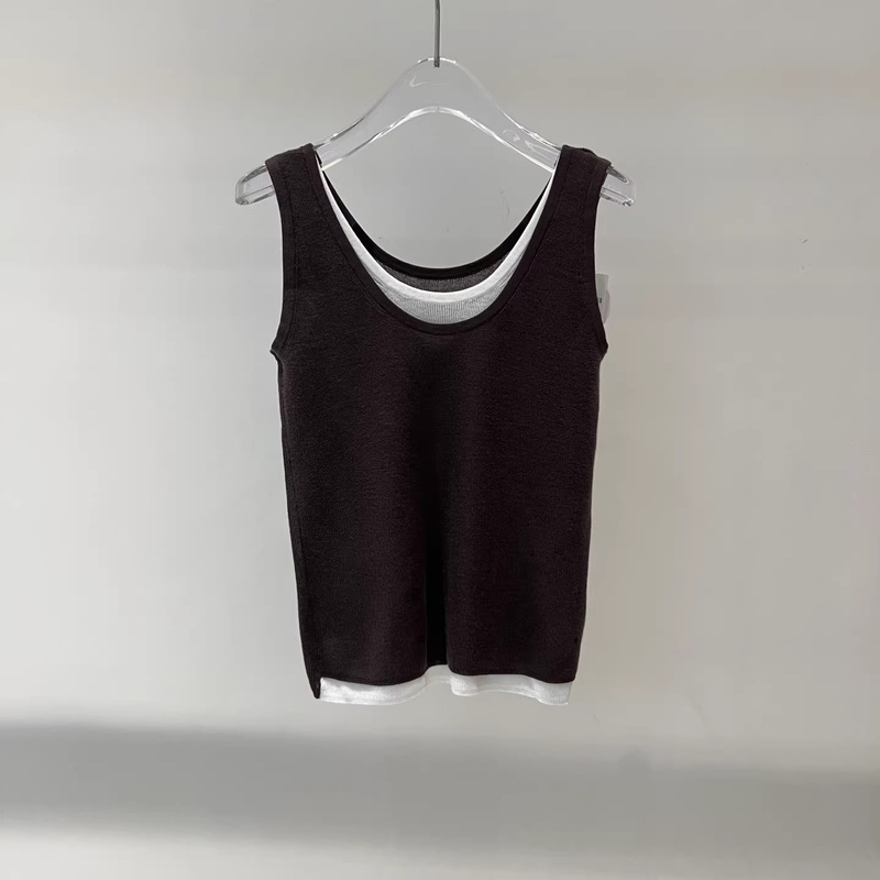 Ais Women's Clothing 2026 Spring Color-Block Sleeveless Knitted Sweater Faux Two-Piece Vest Casual Top Knitwear 801164 Ais Women's Clothing 2026 Spring Color-Block Sleeveless Knitted Sweater Faux Two-Piece Vest Casual Top Knitwear 801164