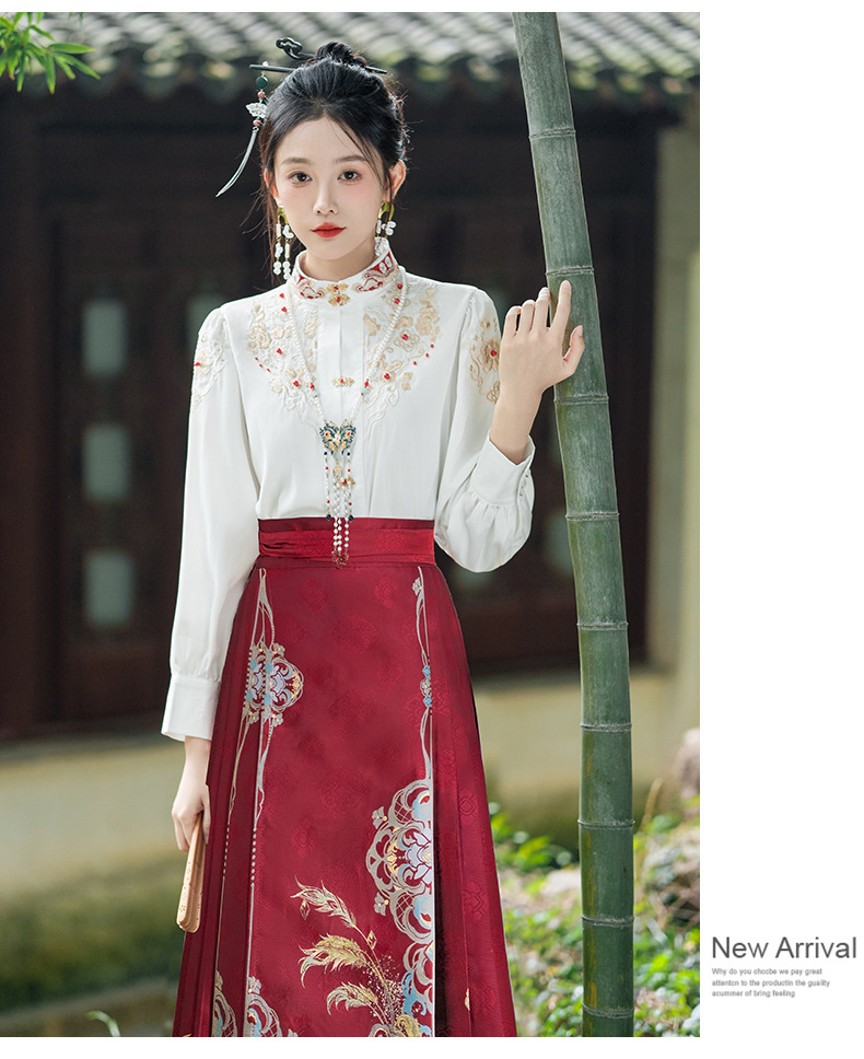 Real shot new Chinese style early spring 2024 National style shirt embroidered one-piece Large swing makeup flower woven gold vest skirt suit