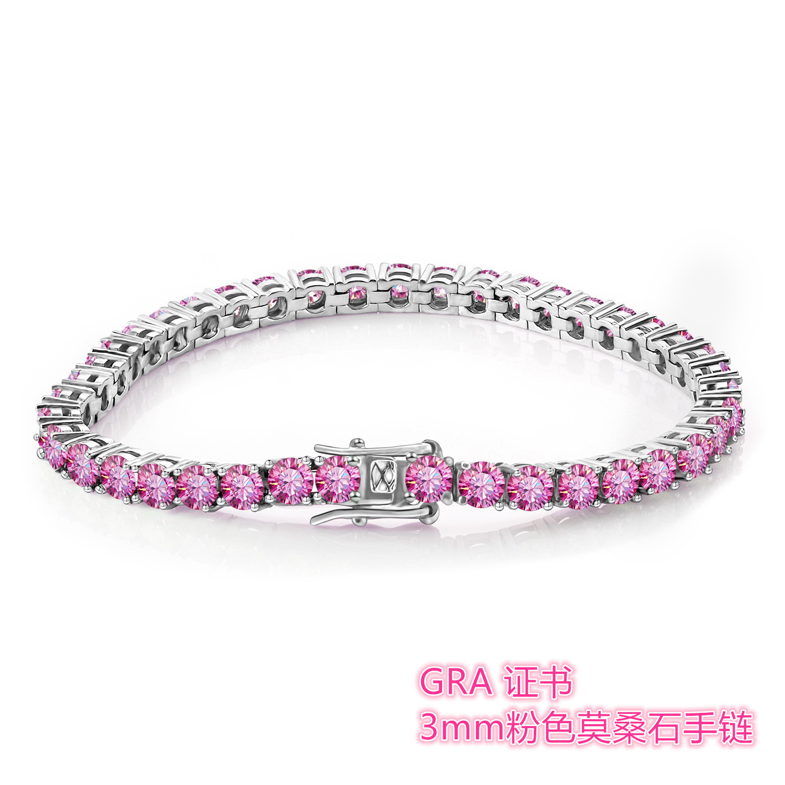 Inswind Moissanite Tenis Bracelet 3mm Pink Tenis Chain s925 plata esterlina Moissanite con bolígrafo GRA