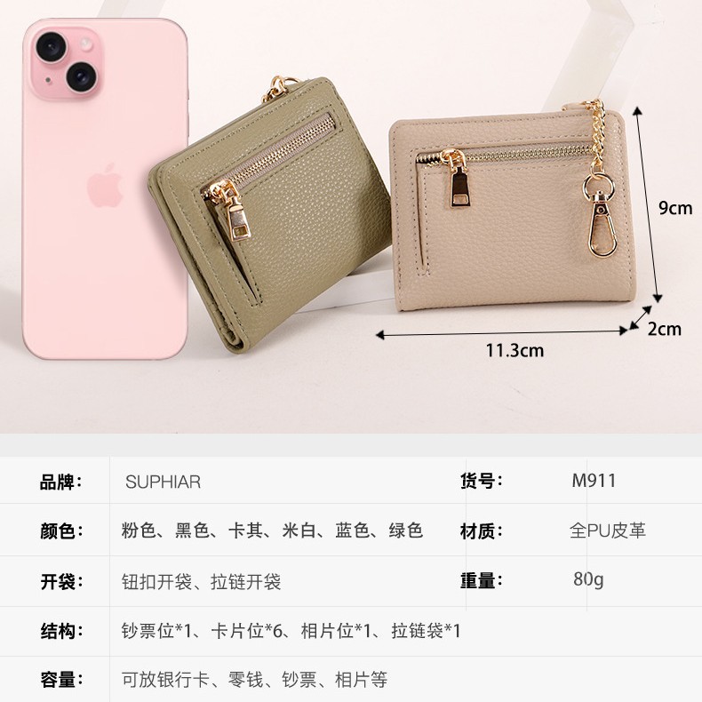 Promoción PU simple cartón zipper lichi patrón de dama monedas bolsa multifuncional monedero ultra delgado personalizado