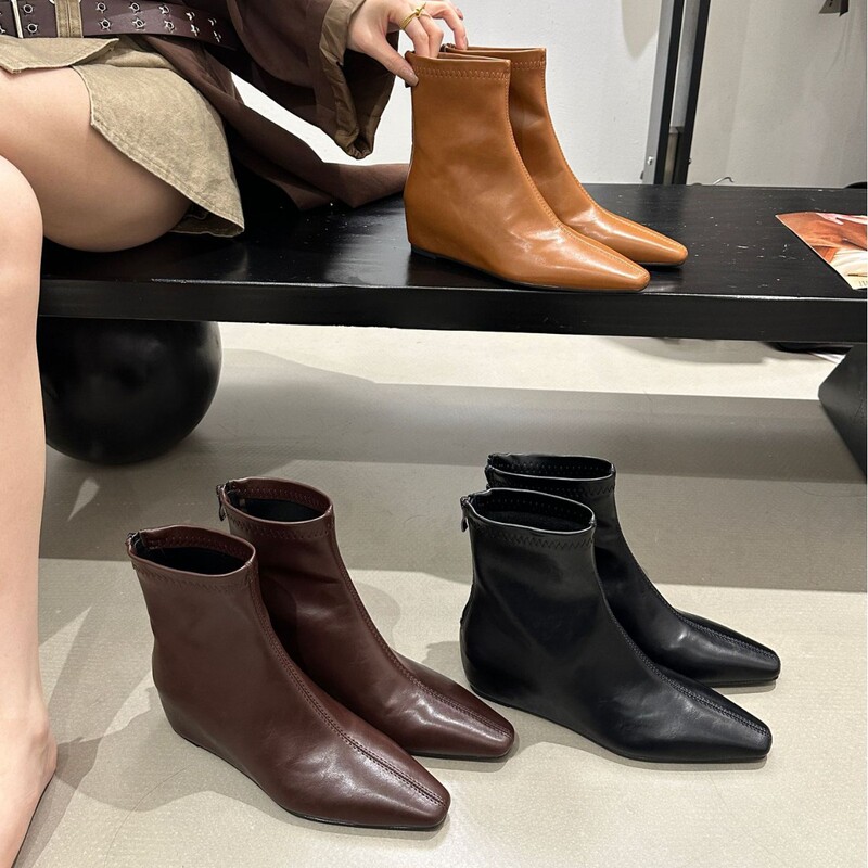 Pointed Toe Ankle Boots for Women 2025 Autumn/Winter New Simple Women's Boots Short Boots French Slim Boots Guoli 665-2