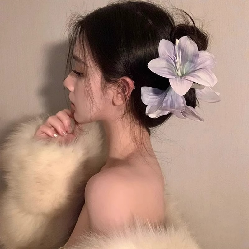 純粋な欲望の胡蝶蘭ヘアピン、超妖精模擬レースクリップ、海辺の休暇の写真撮影ヘアピン、韓国の高級ヘアアクセサリー|undefined