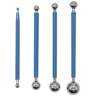 Baking 4 8-head stainless steel modeling tools fondant carving group sugar flower tools blue handle OPP pack