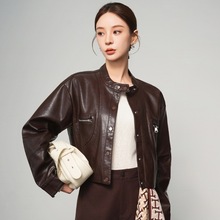 专柜同款女士短款皮衣高级感休闲显瘦洋气立领复古机车绵羊皮外套