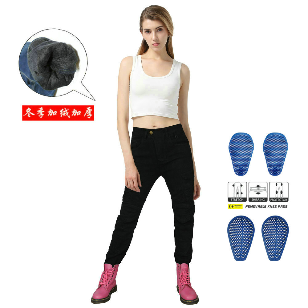 Ventas directas de la fábrica VOLERO ejército verde casual pantalones de la motocicleta forrados de lana pantalones vaqueros de la motocicleta equipo de protección de silicona de las mujeres