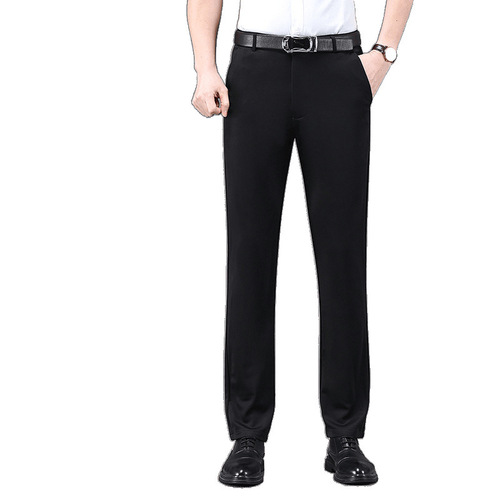 Men's Business Casual Trousers, Straight Leg, Formal, Spring Summer, Loose Fit, Wrinkle-Free, Elastic Suit Trousers