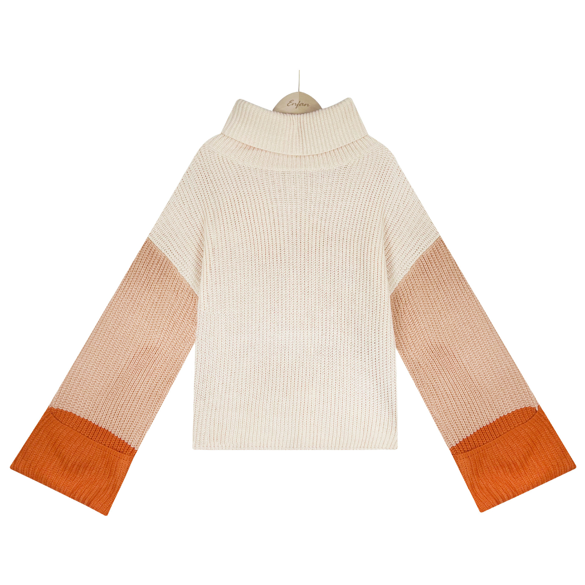 turtleneck long sleeve loose color matching knitted sweater NSWJY139474