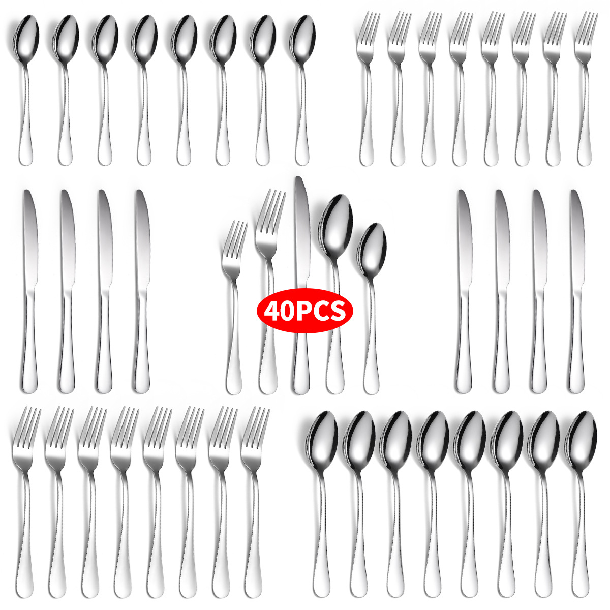 Amazon fabricante vajilla de acero inoxidable traje 20/30/40/60 set hogar cuchillo, tenedor y cuchara cocina suministros