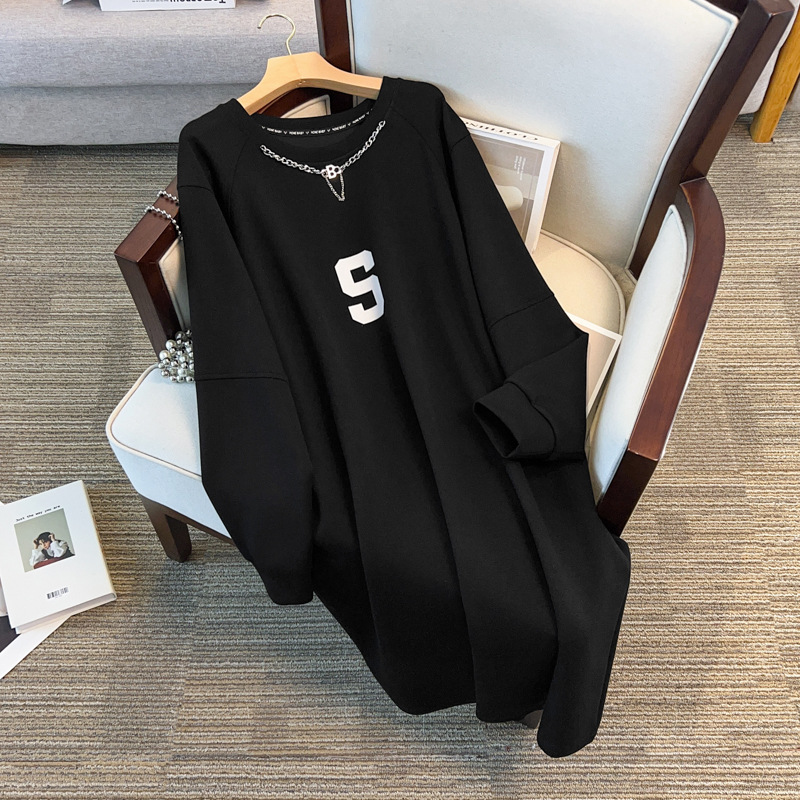 300 catties large size bust 150 fat girl plus fat plus size autumn and winter new casual style loose dress 6715