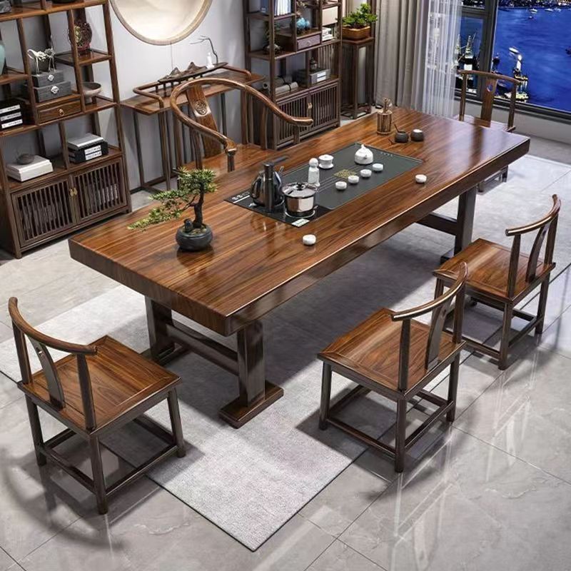 Solid Wood Large Board Tea Table and Chair Combination Chinese Style Home Office All-In-One Set of Tea Table Kung Fu Zen Tea Making