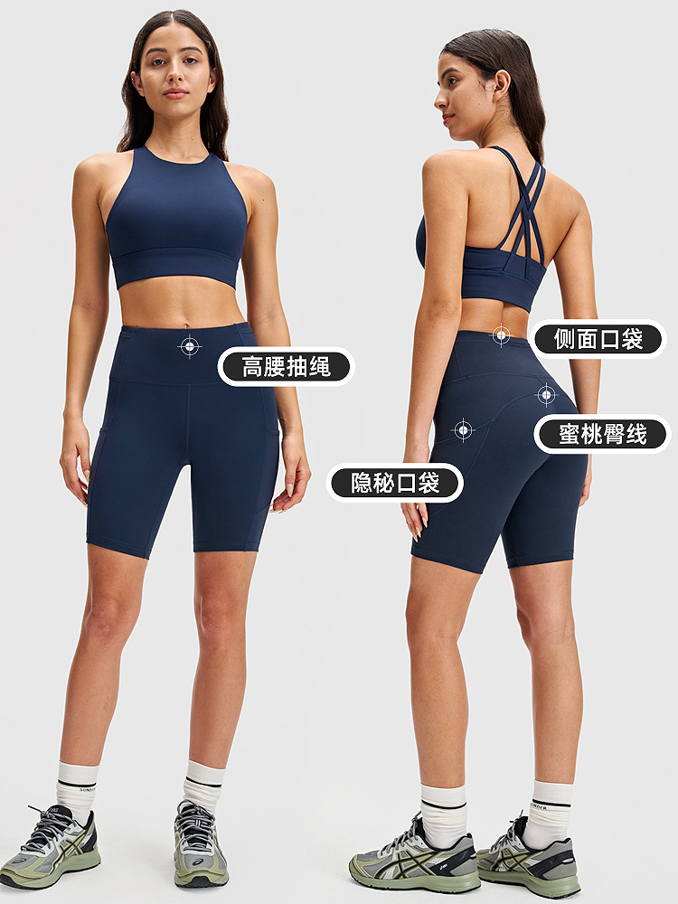 Pantalones cortos de yoga lulu de cintura alta pantalones deportivos de bolsillo elásticos para mujer pantalones de ciclismo al aire libre leggings deportivos de cinco puntos 8"
