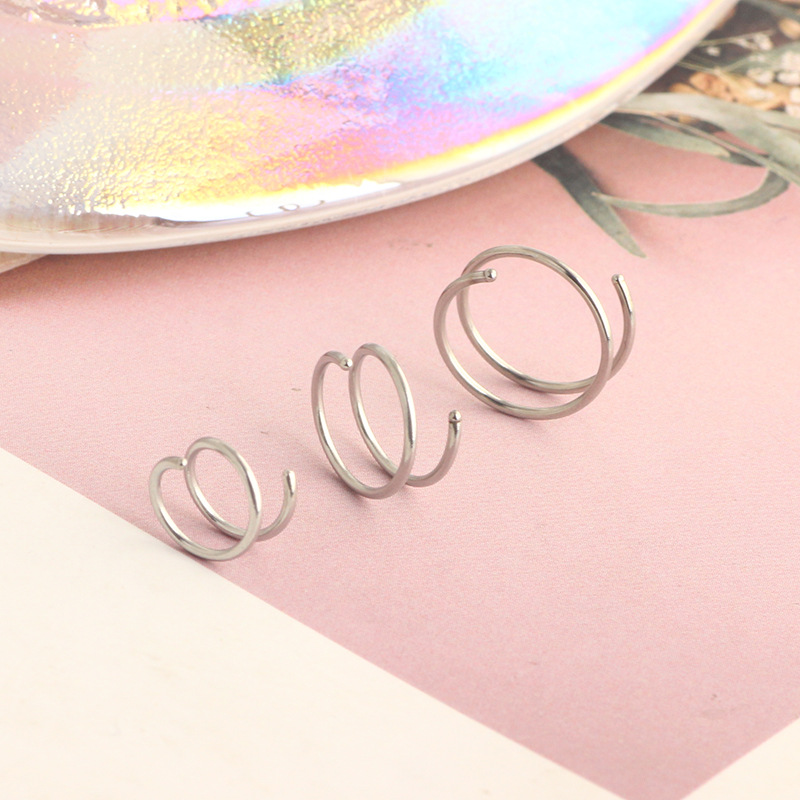 Mason's New 10mm Stainless Steel Spiral Half-Turn Double Hoop Nose Ring Ear Bone Piercing Jewelry detail image 14