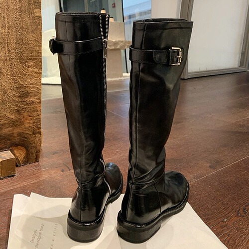 Grape Mama washed horsehide boots long boots thick-soled mid-calf no-knee knight boots for women 2024 new boots for women