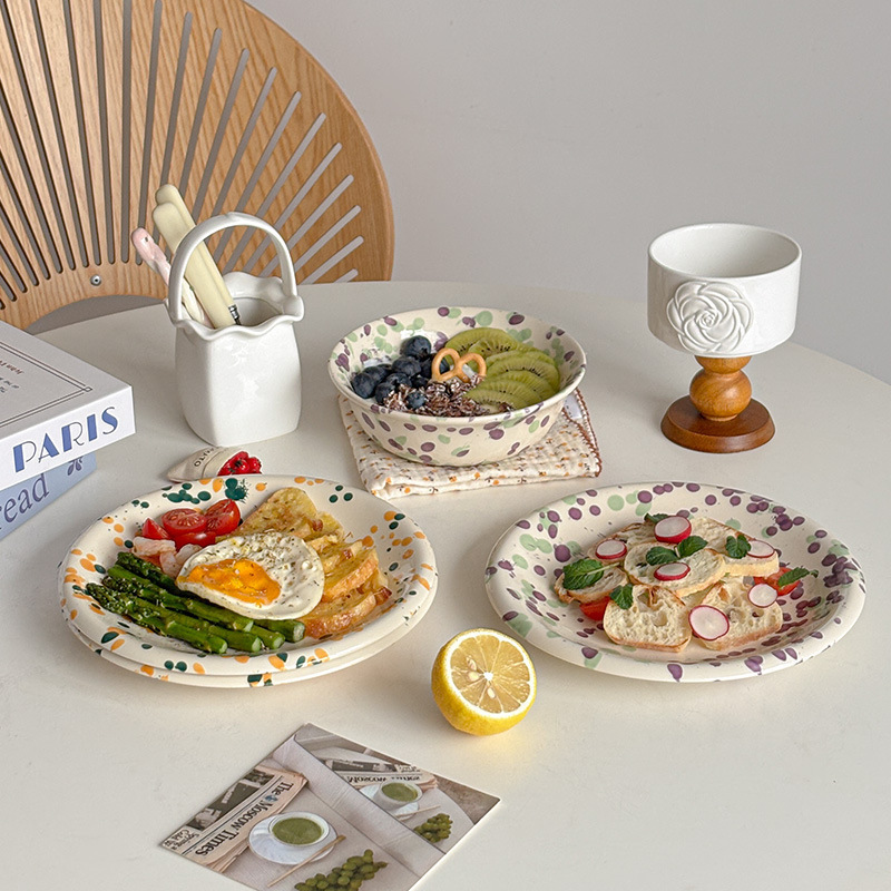 Mooney ins スプラッシュインクバブル釉下色食器ホームダイニングプレートライスサラダヨーグルトボウルディッシュプレート軽食浅いプレート|undefined
