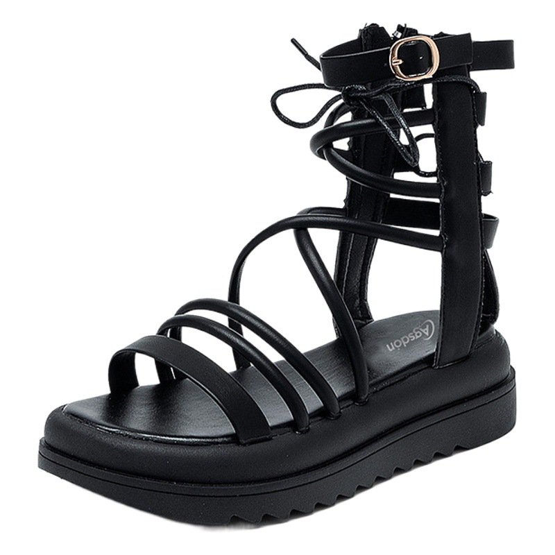 Sandalias romanas Augusden para mujer, novedad de verano 2026, con suela gruesa, de una sola tira, huecas, de caña alta, para playa, estilo INS