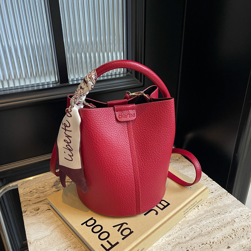 Elegant Lychee Pattern Bucket Handbag For Women Shoulder Bag_voghion.com