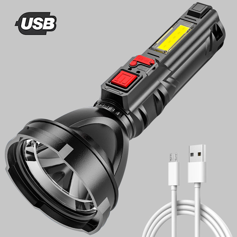 Transfronteriza nueva linterna de luz fuerte al aire libre led cob Portátil luz lateral USB recargable del hogar de alta potencia linterna