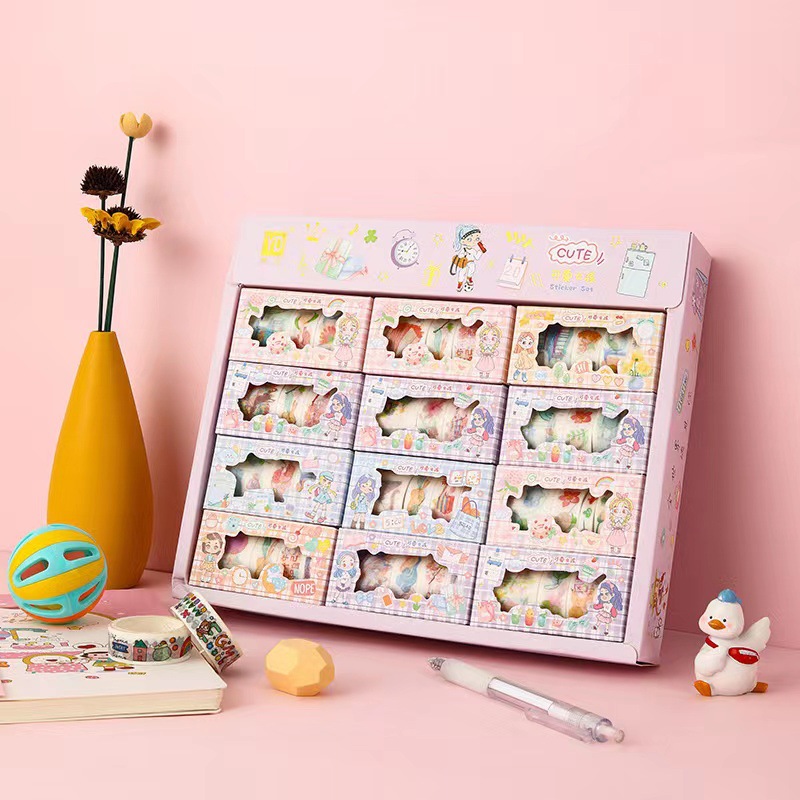 5入和纸磨砂手账胶带礼盒套装 ins卡通粉色少女手帐素材装饰贴画