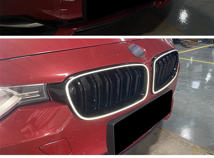 Suitable for Old Bmw 3 Series 5 Series F35F18 Modified Luminous Ring-Shaped Grille with Multiple Modes Parallel Bars Bright Black