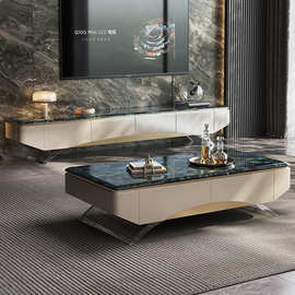 天然大理石蓝翡翠亚克力茶几电视柜组合轻奢悬浮客厅茶几2025新款