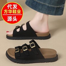 外贸2026年夏季新款露趾透气外穿软底皮带扣平底防滑沙滩凉女拖鞋