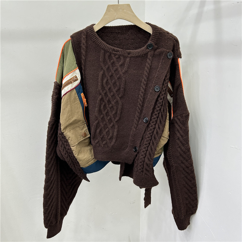 2024 invierno nuevo estilo coreano blando camisa de tela superior superior sensación de alta calidad super hermosa moda universal empalme suéter de color contrastante