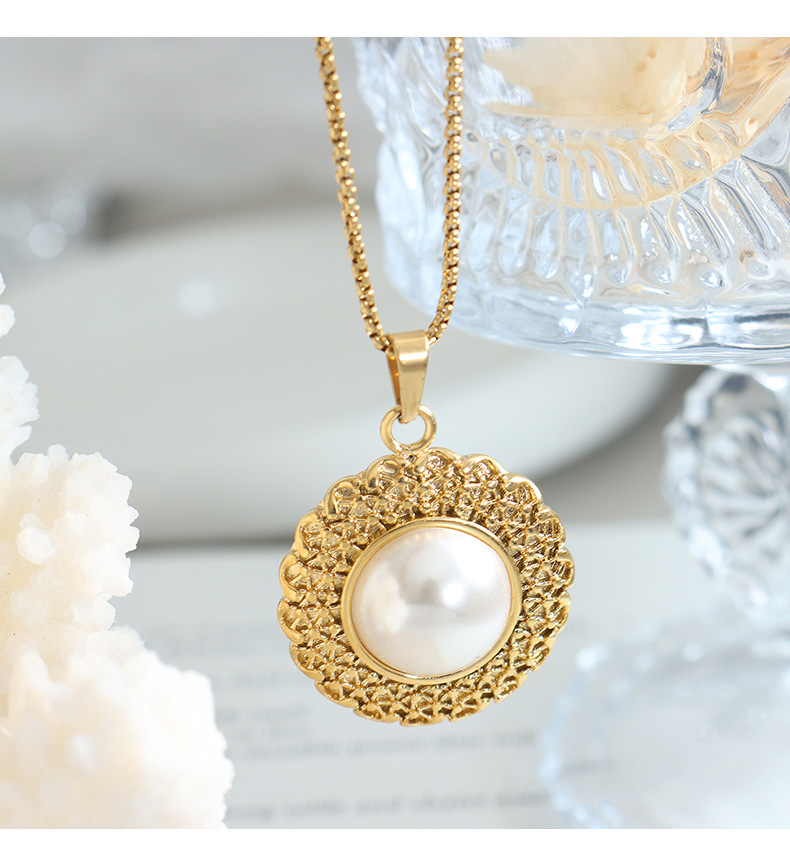 Fashion Flower Titanium Steel Plating Pearl Earrings Necklace