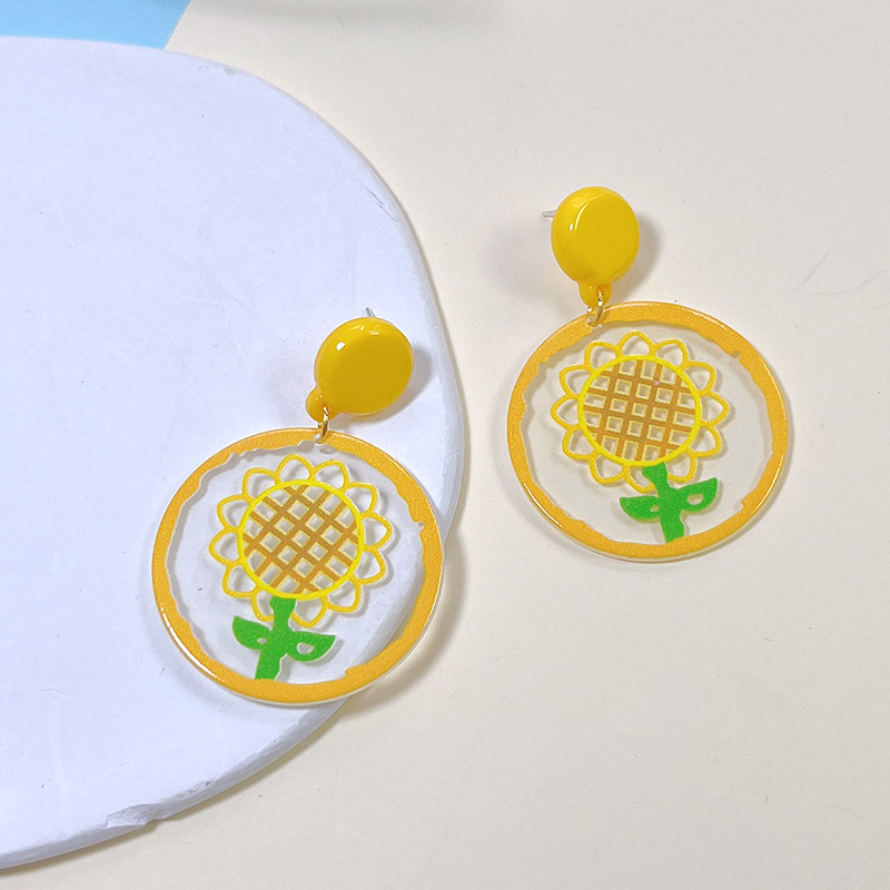 1 Pair Sweet Geometric Flower Arylic Drop Earrings display picture 4