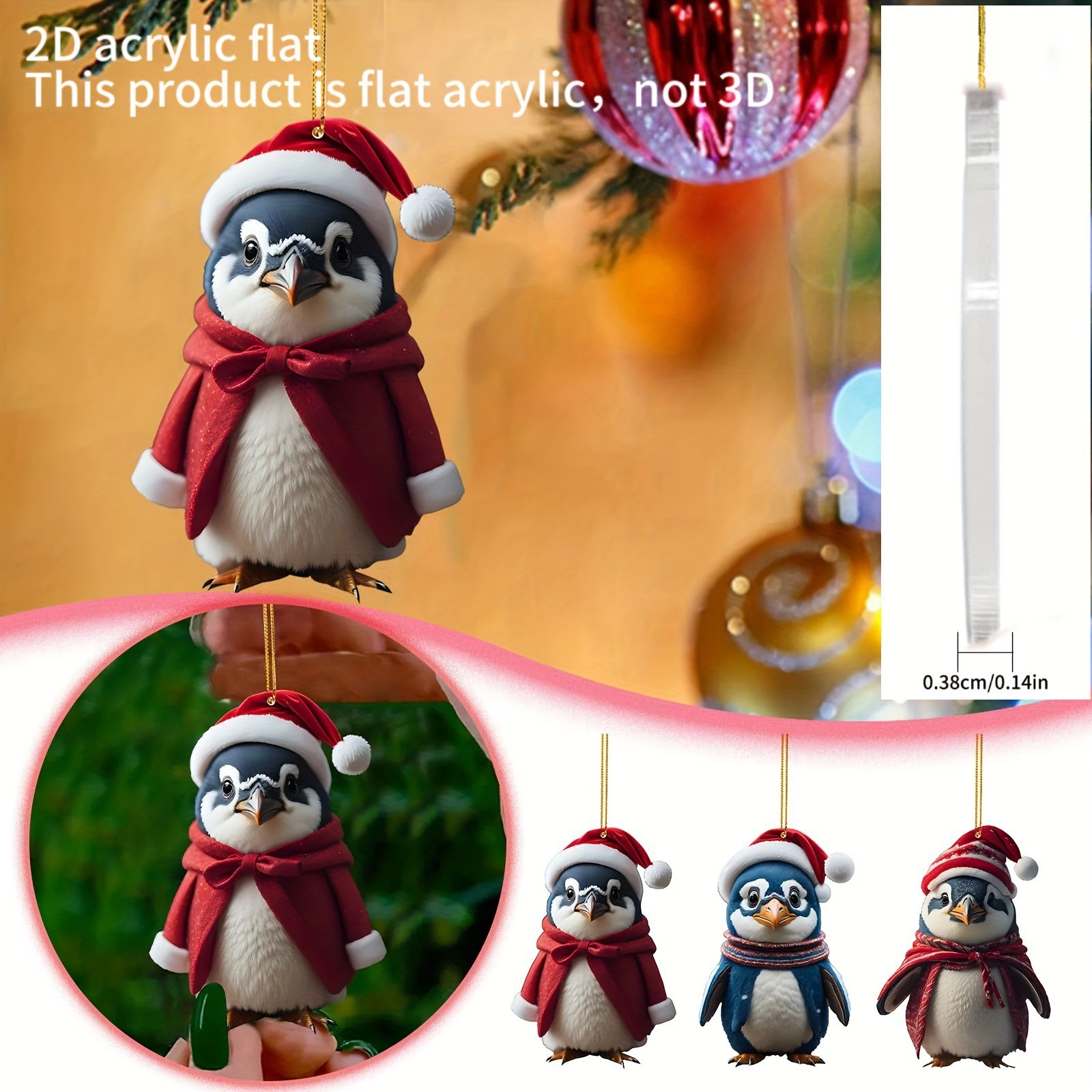 2D卡通斗篷企鹅和北极熊家居装饰吊坠亚克力车载后视镜挂饰背包装