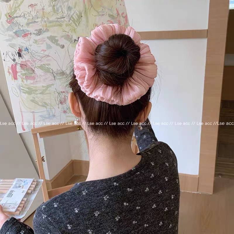 27#딸기 퍼프 주름 이중 레이어 핑크 약 15cm