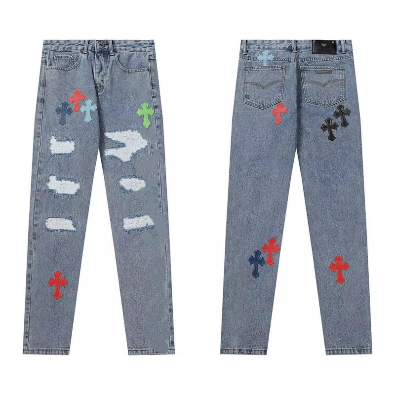 24 正しいバージョン CH クロウクロスレザー刺繍ウォッシュジーンズカップルルーズデニム卸売ドロップシッピング|undefined
