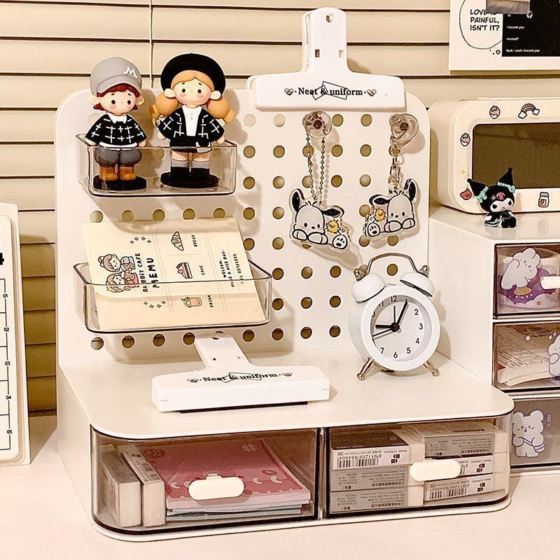 Student dormitory cream style desktop hole storage box office desk…