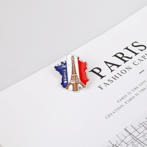 New French flag brooch jewelry, personalized building Paris Eiffel Tower brooch, dripping oil collar pin