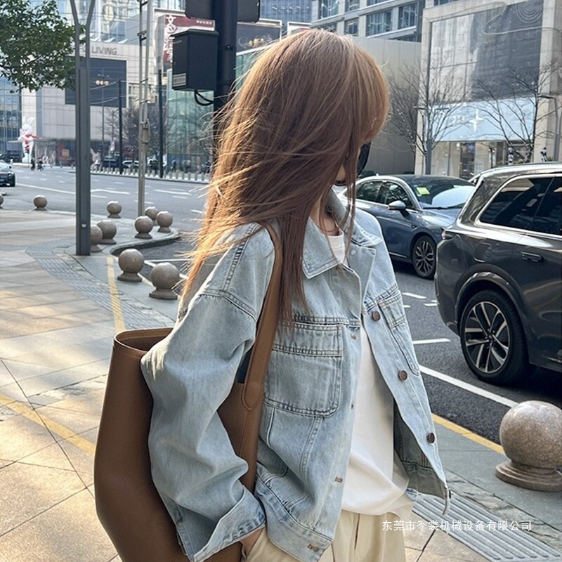 French-Style Vintage Washed Cotton Denim Jacket for Women, Korean Version, Loose Casual Versatile Short Long-Sleeve Shirt Jacket Top