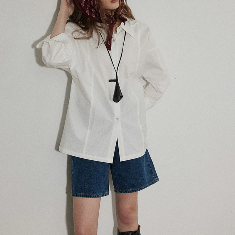 Deconstructed Button-Up Waist-Cinching Slimming Shirt with Slight Wrinkles, Japanese Salt-Shrink Process Shirt for Women Deconstructed Button-Up Waist-Cinching Slimming Shirt with Slight Wrinkles, Japanese Salt-Shrink Process Shirt for Women