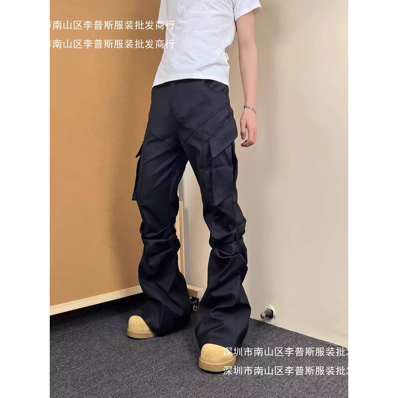 National Fashion American Retro Pleated Micro-Lara Workwear Pants Men's and Women's Autumn Big Pocket Sense Micro-Lara Casual Pants