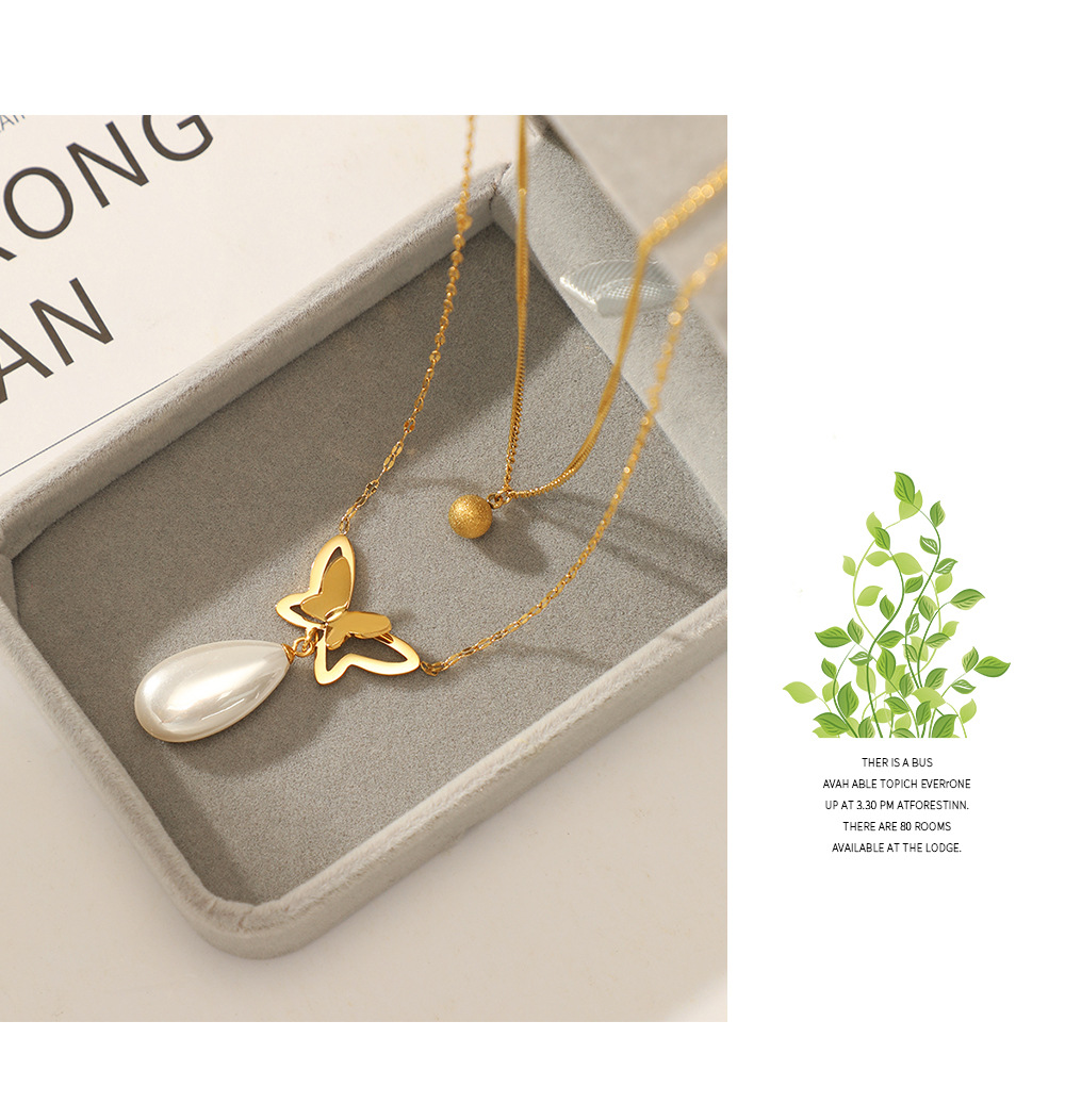 Fashion Butterfly Stainless Steel Plating Artificial Pearls Layered Necklaces