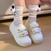 2025年春夏魔术贴亚文化宅萌系休闲厚底帆布鞋百搭板鞋小白鞋圆头