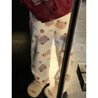 Пижамные штаны с клубничным медведем, женские осенне-зимние утолщенные флисовые коралловые флисовые брюки на флисовой подкладке, милые теплые фланелевые домашние штаны, верхняя одежда