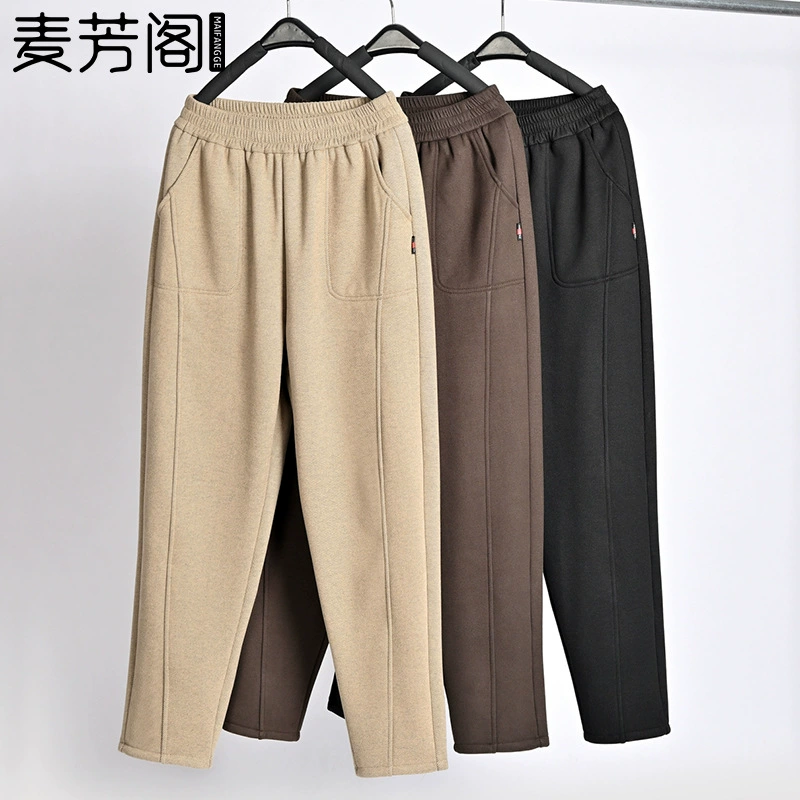 Мама осенние брюки среднего и пожилого возраста женские брюки осенние и зимние прямые брюки с высокой талией Старушка носит бабушкины бархатные брюки