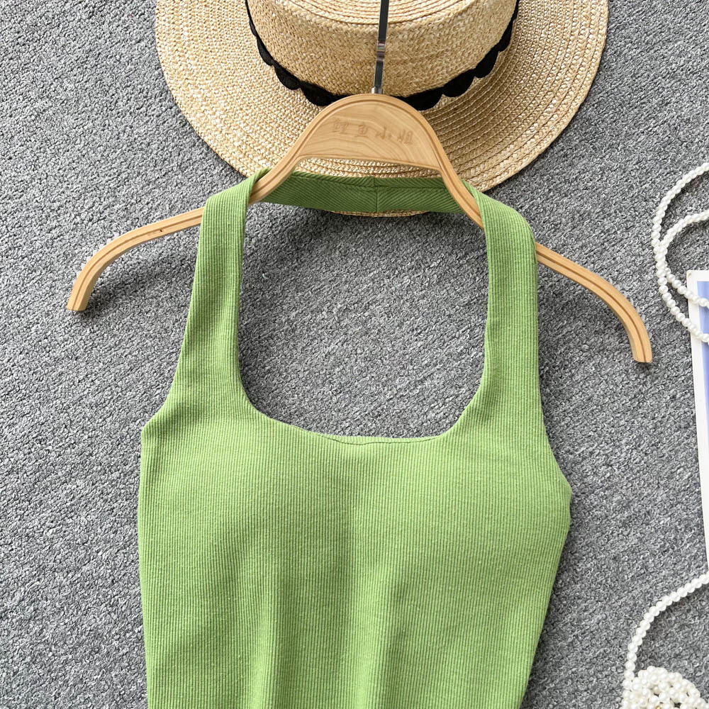 84g Weight Cotton, Rib Fabrics Fabric Type Short Top Length Vest Tops Type Holiday, Banquet, Daily Occasion Halter Neck Neckline Slim Fit Type Solid Color Pattern Summer Season Women's Gender Elegant, Streetwear Style Wholesale Women's Elegant Streetwear Solid Color Tank Tops 31