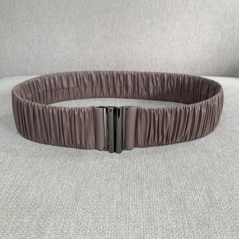 Nuevo cinturón elástico brillante de tela plisado cintura elástica sello ancho de las mujeres todo partido con cintura para adelgazar