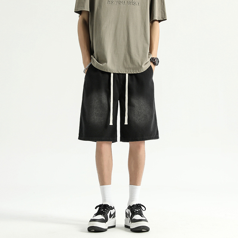 Summer New Trendy Brand Straight Pants Men's Trendy All-match Loose Workwear Wide-leg Casual Five-point Denim Shorts Trendy
