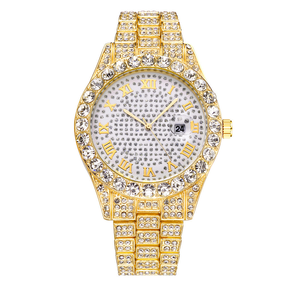 Correa de acero estrellada de hip hop reloj correa de acero para mujer estudiante femenina estilo coreano diamante incrustado gran dial reloj de cuarzo no mecánico