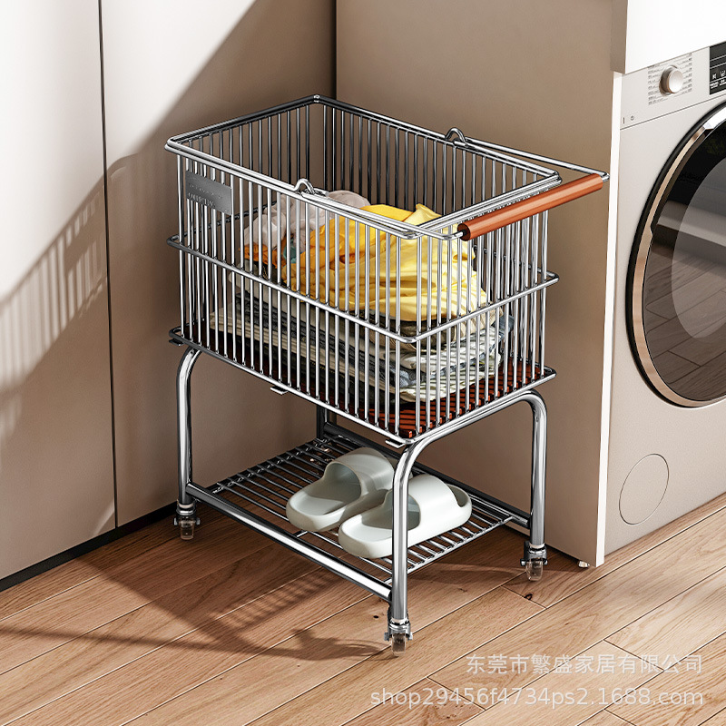 Dirty clothes basket bathroom double-layer dirty clothes basket clothes storage basket toilet mobile laundry basket cart rack wholesale