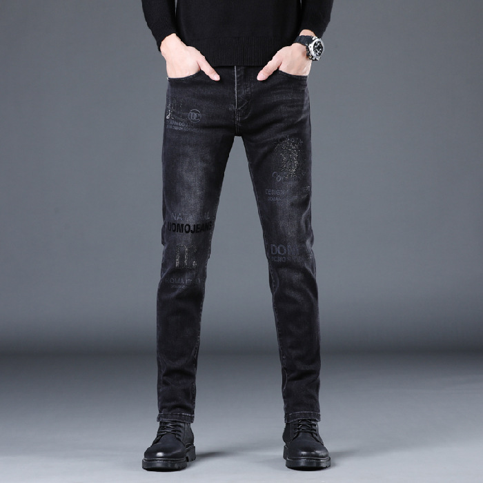 2022 Neue Herbst Strass Jeans Herren Slim Füße Schwarz Trend Herren Hosen Flut Marke_voghion.com